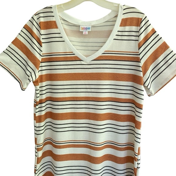 LulaRoe IRIS V-Neck Cream Orange Striped Tee Hi-Low Hem Size SMALL - Picture 3 of 5